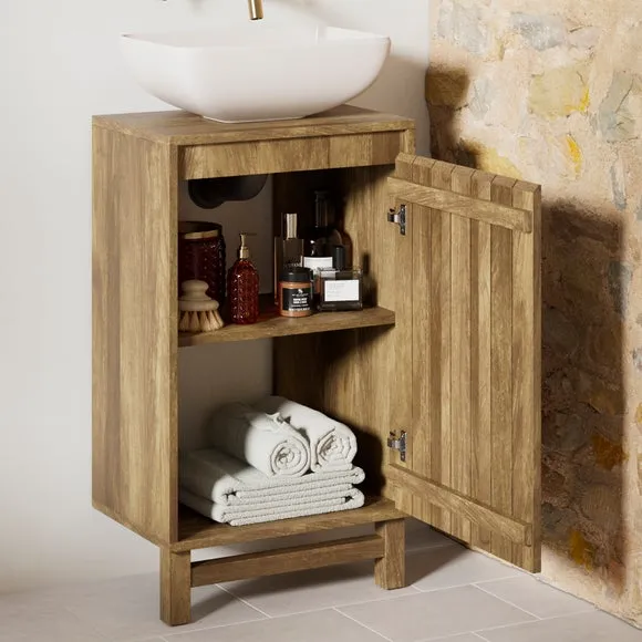Cloakroom Vanity Unit Slatted - Mango Wood Effect
