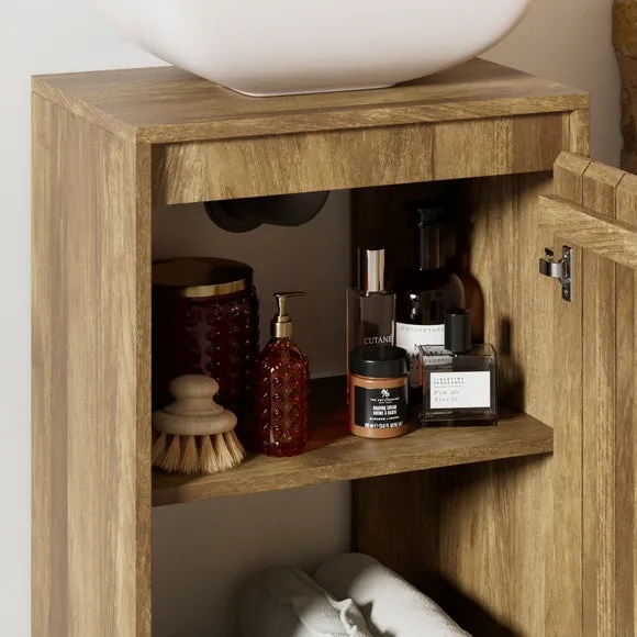 Cloakroom Vanity Unit Slatted - Mango Wood Effect