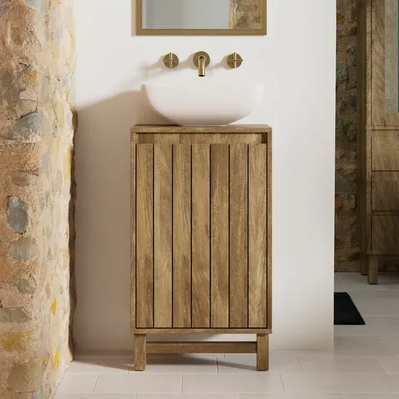 Cloakroom Vanity Unit Slatted - Mango Wood Effect image