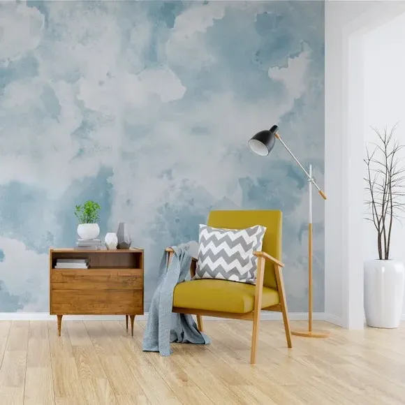 Cloud Texture Wall Mural - Blue, Non-Woven image
