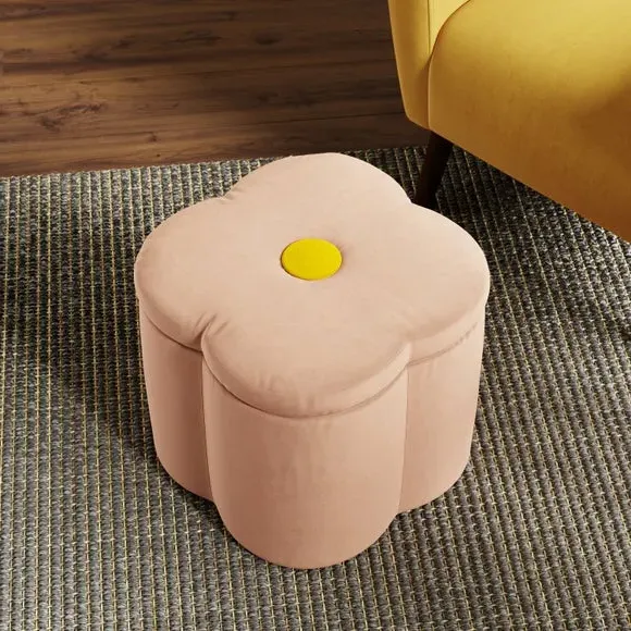Clover Storage Footstool - Apricot Blush, Velvet