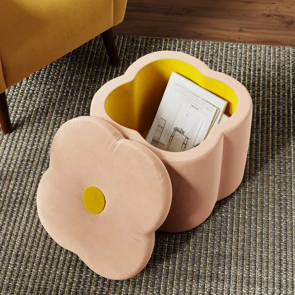 Clover Storage Footstool - Apricot Blush, Velvet