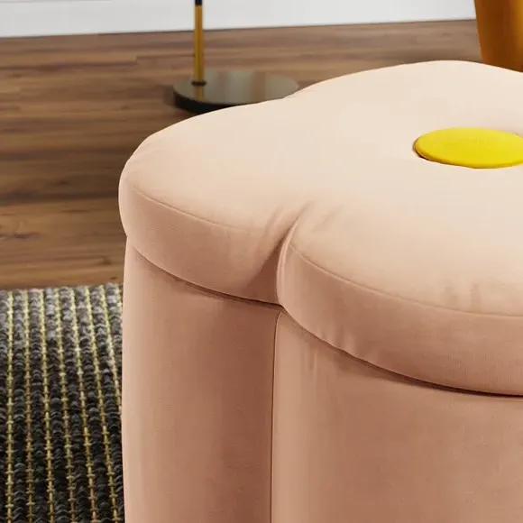 Clover Storage Footstool - Apricot Blush, Velvet