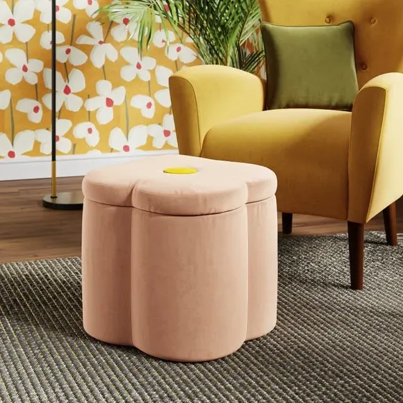 Clover Storage Footstool - Apricot Blush, Velvet image