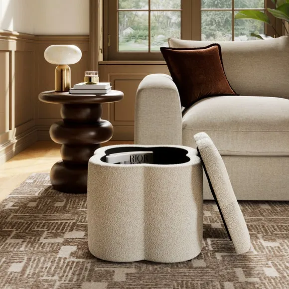 Clover Storage Footstool - Natural, Boucle