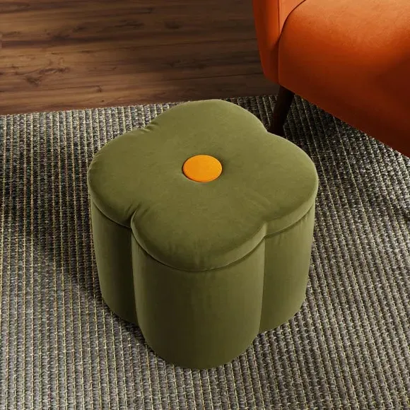 Clover Storage Footstool - Olive, Velvet