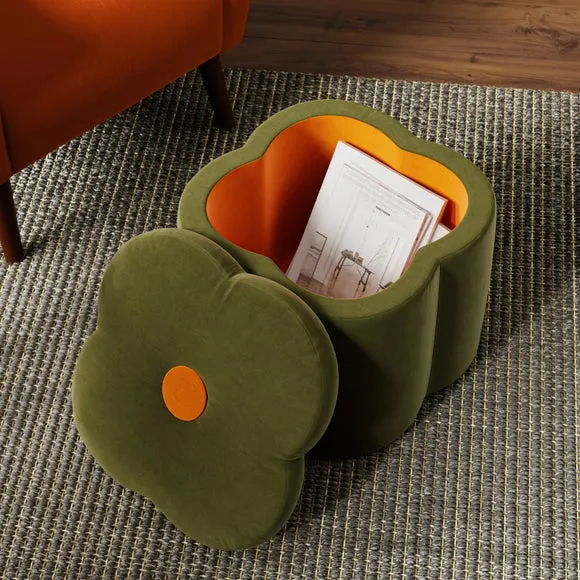 Clover Storage Footstool - Olive, Velvet