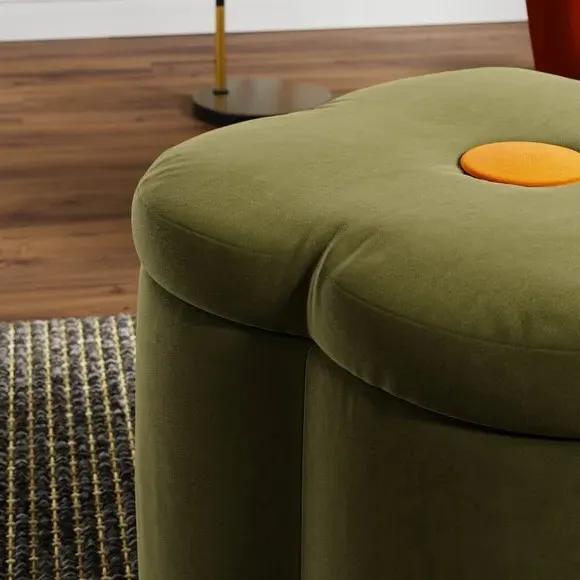 Clover Storage Footstool - Olive, Velvet