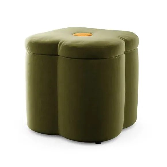 Clover Storage Footstool - Olive, Velvet