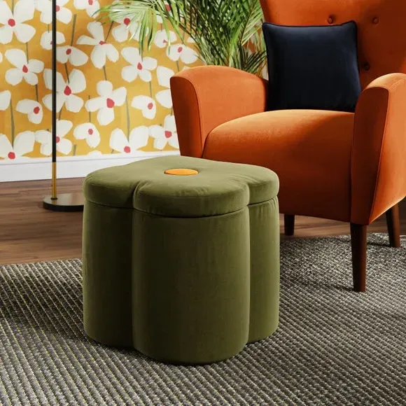 Clover Storage Footstool - Olive, Velvet