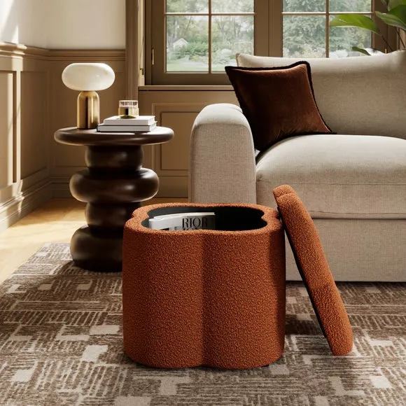 Clover Storage Footstool - Terracotta, Boucle