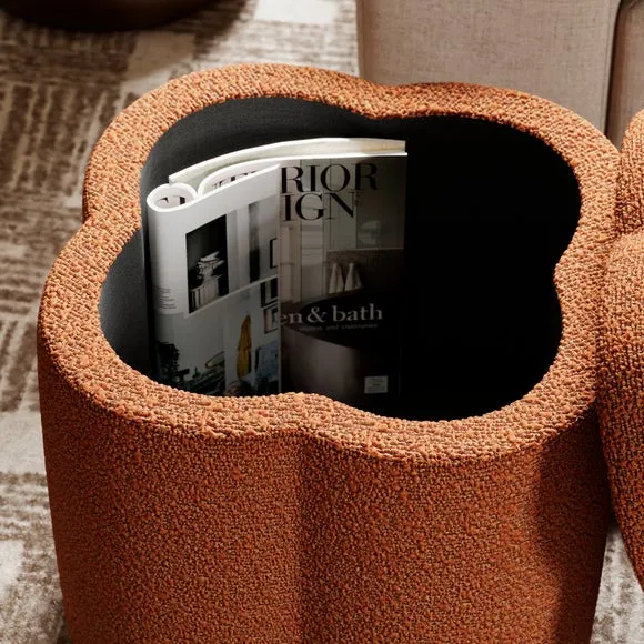Clover Storage Footstool - Terracotta, Boucle