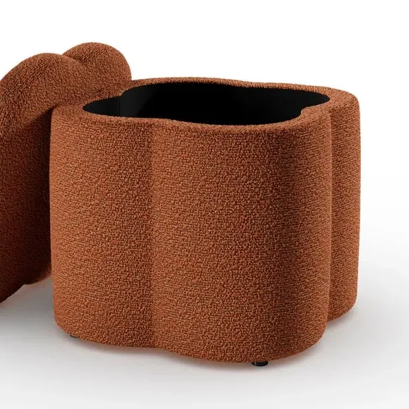 Clover Storage Footstool - Terracotta, Boucle