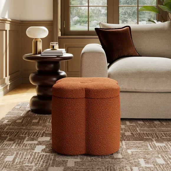 Clover Storage Footstool - Terracotta, Boucle