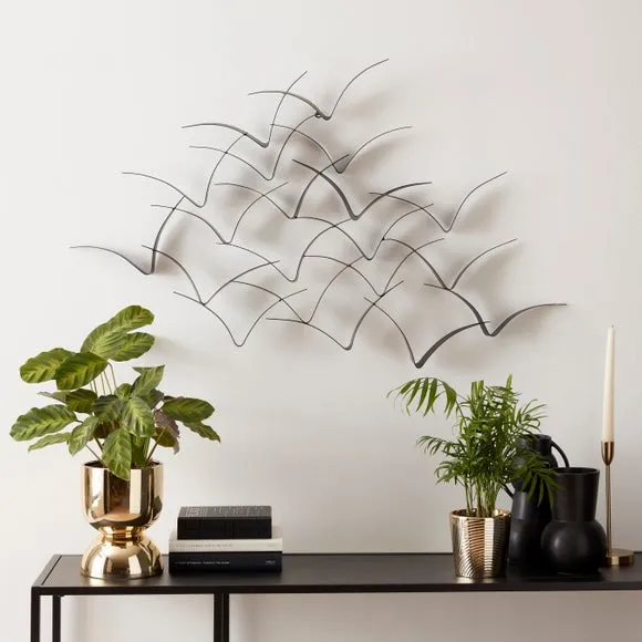 Coastal Birds Wall Art - Black, Metal Wire