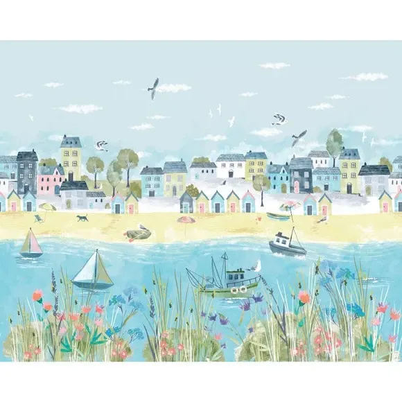 Coastal Town Wall Mural - Multicolor, Non-Woven