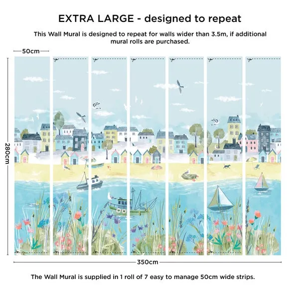 Coastal Town Wall Mural - Multicolor, Non-Woven