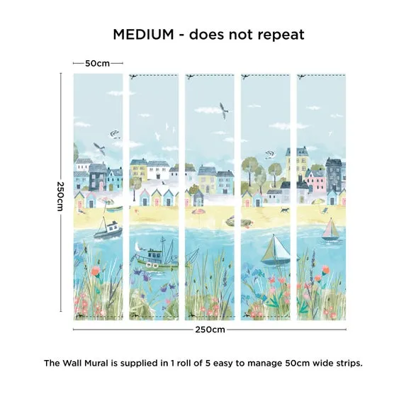 Coastal Town Wall Mural - Multicolor, Non-Woven