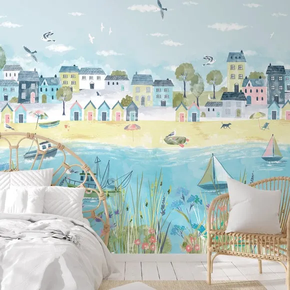 Coastal Town Wall Mural - Multicolor, Non-Woven