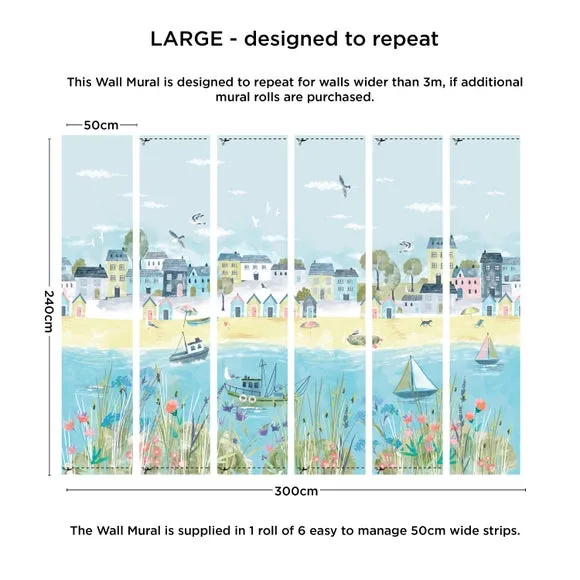 Coastal Town Wall Mural - Multicolor, Non-Woven