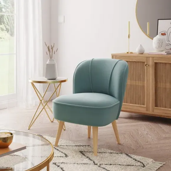 Cocktail Chair with Foam Seat - Green, Velvet image