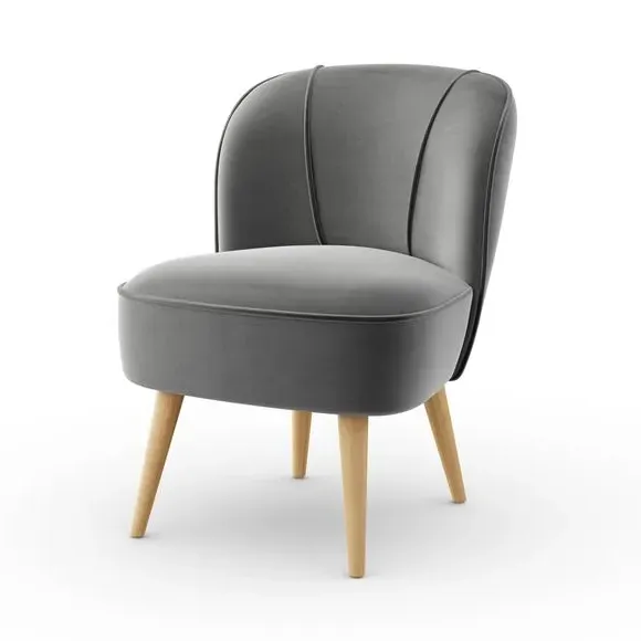 Cocktail Chair with Foam Seat - Grey, Velvet