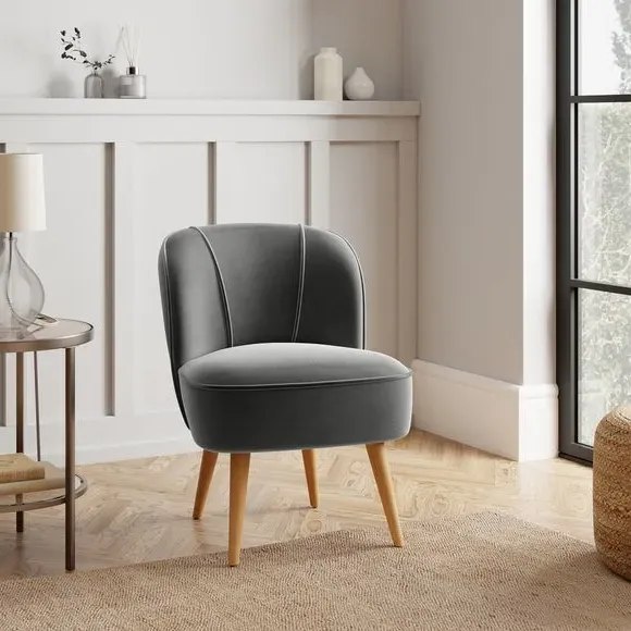 Cocktail Chair with Foam Seat - Grey, Velvet