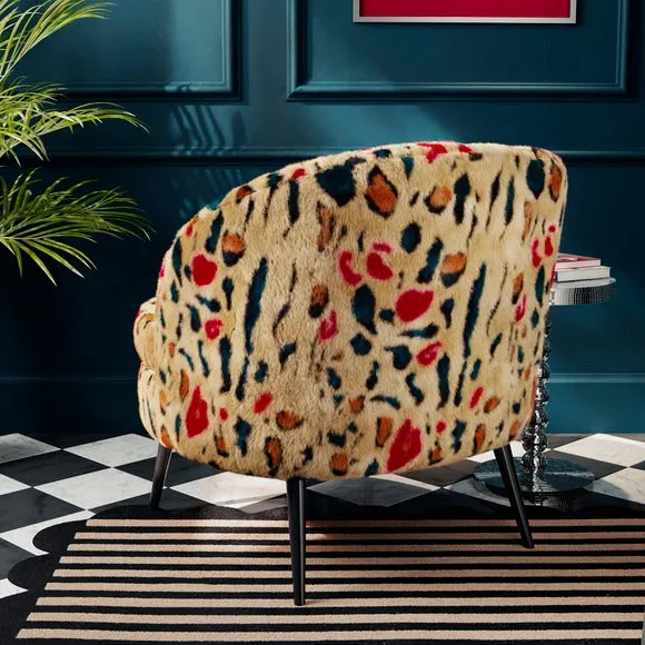 Cocktail Chair with Metal Legs - Leopard, Faux Fur