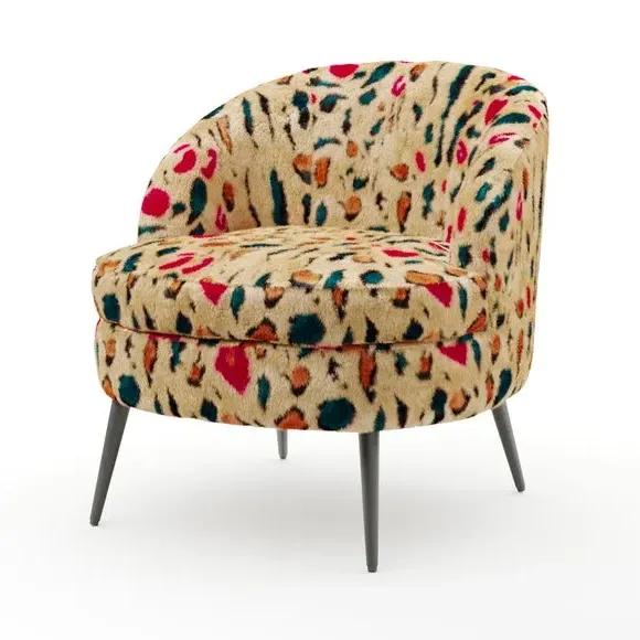 Cocktail Chair with Metal Legs - Leopard, Faux Fur