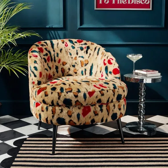 Cocktail Chair with Metal Legs - Leopard, Faux Fur