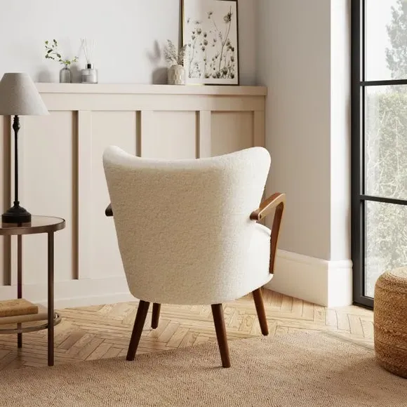 Cocktail Chair with Wooden Arms - Ivory, Borg