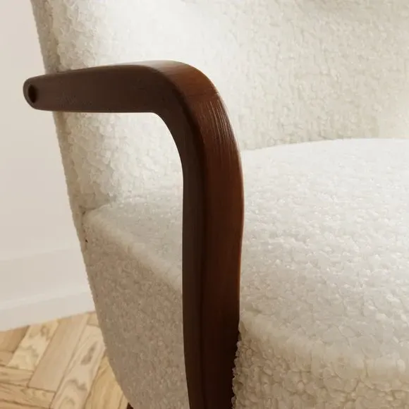 Cocktail Chair with Wooden Arms - Ivory, Borg