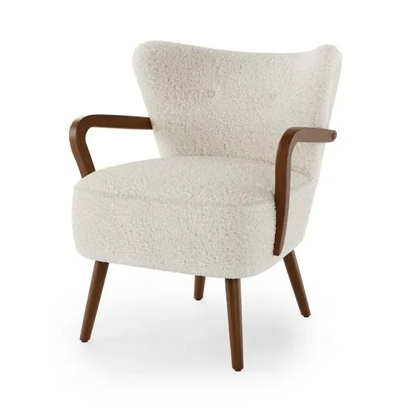 Cocktail Chair with Wooden Arms - Ivory, Borg