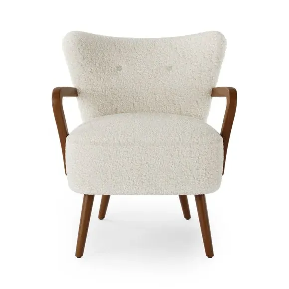 Cocktail Chair with Wooden Arms - Ivory, Borg