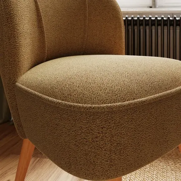Cocktail Chair with Wooden Legs - Amber Gold, Boucle