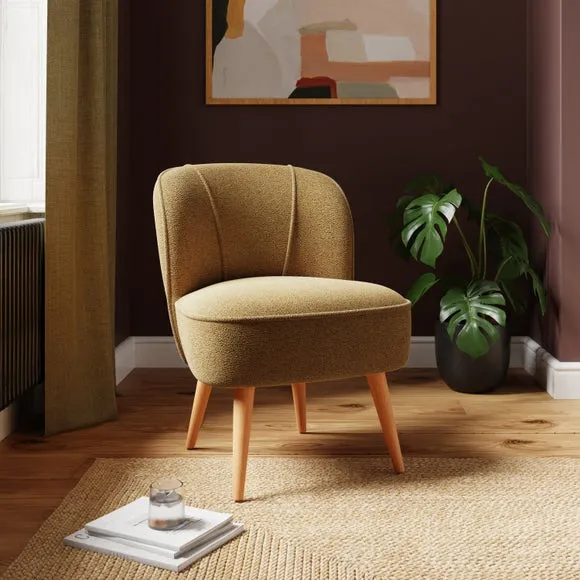 Cocktail Chair with Wooden Legs - Amber Gold, Boucle image