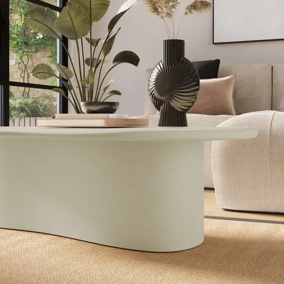 Coffee Table with Curved Edges - Off-White, Concrete
