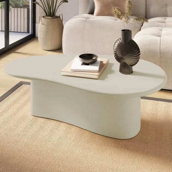 Coffee Table with Curved Edges - Off-White, Concrete