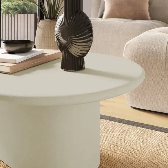 Coffee Table with Curved Edges - Off-White, Concrete