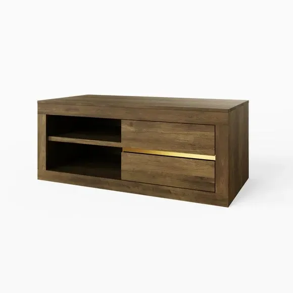 Coffee Table with Gold Accents - Oak, Rubberwood