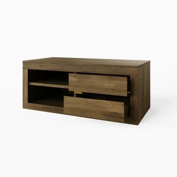 Coffee Table with Gold Accents - Oak, Rubberwood