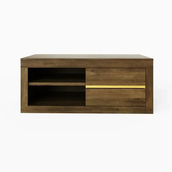 Coffee Table with Gold Accents - Oak, Rubberwood