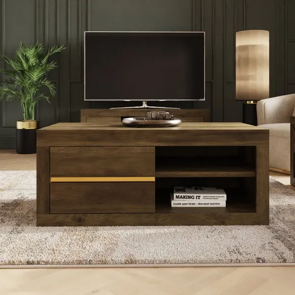 Coffee Table with Gold Accents - Oak, Rubberwood image