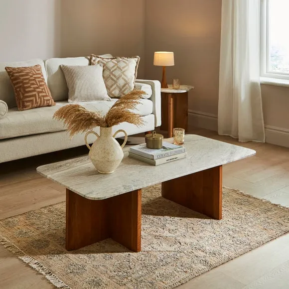 Coffee Table with Marble Top - Dark Wood, Mango image
