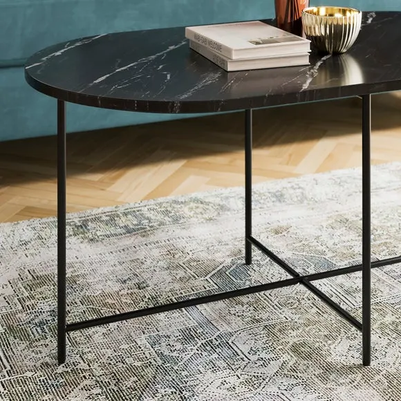 Coffee Table with Metal Legs - Black, Marble