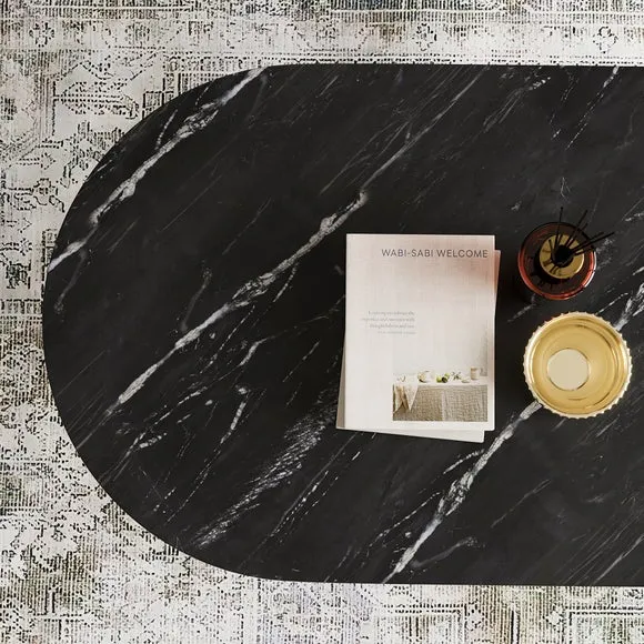 Coffee Table with Metal Legs - Black, Marble