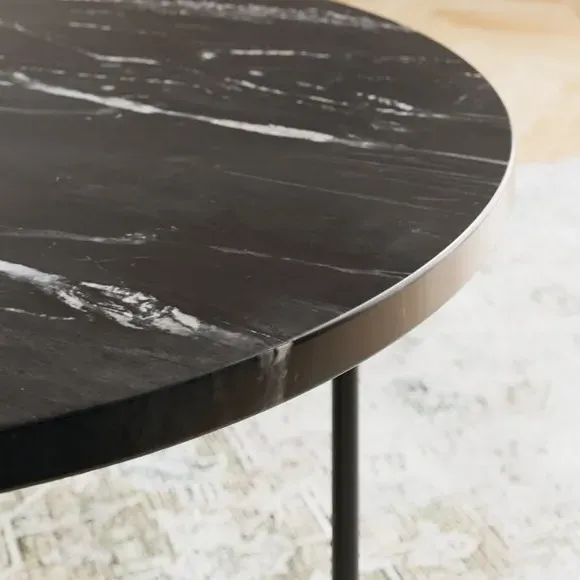 Coffee Table with Metal Legs - Black, Marble