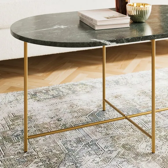 Coffee Table with Metal Legs - Green, Marble
