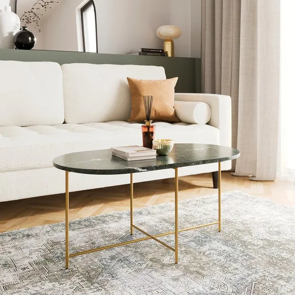 Coffee Table with Metal Legs - Green, Marble