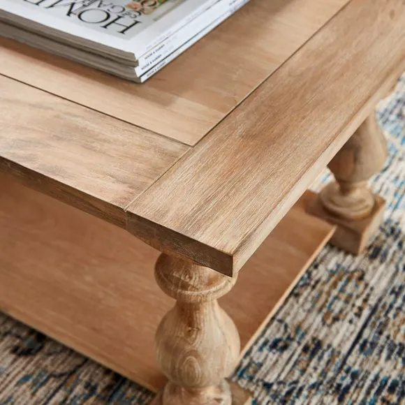 Coffee Table with Turned Legs - Light Wood, Mango